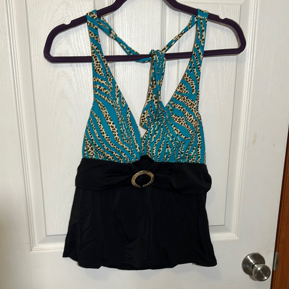 4/$20 🙈 Jacqueline Turquoise Blue Cut Out Tie Front Tankini Top
